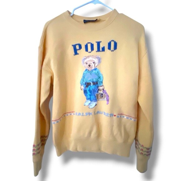 Polo Ralph Lauren Yellow Polo Bear Embroidered New Orleans Country Sweatshirt XS - Picture 6 of 16
